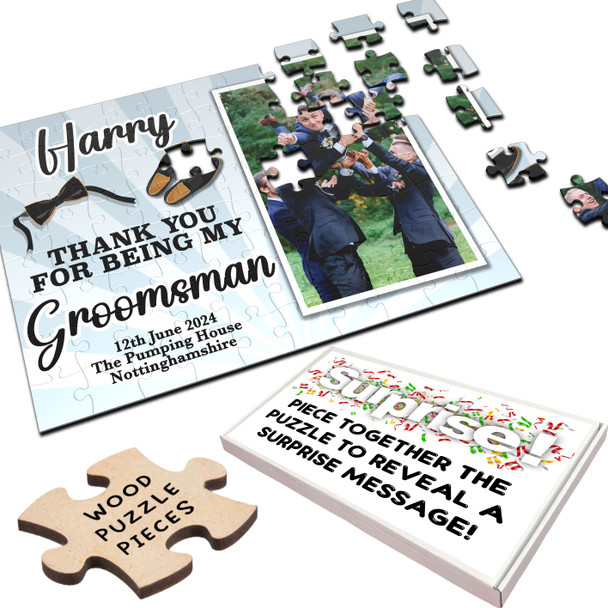 FREE WITH ORDERS OVER £30! - Thank You Groomsman Wedding Gift Photo Custom Personalised Wooden Jigsaw Puzzle
