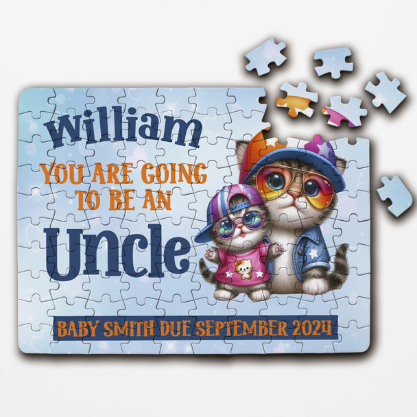 FREE WITH ORDERS OVER £30! - Uncle Pregnancy Baby Announcement Gift Cats Personalised Wooden Jigsaw Puzzle