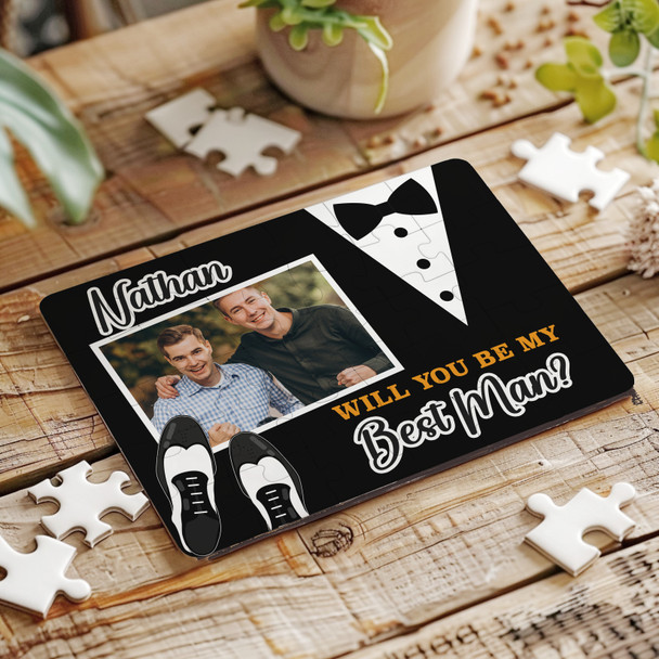 FREE WITH ORDERS OVER £30! - Will You Be My Best Man Wedding Gift Suit Shoes Photo Custom Wood Jigsaw Puzzle