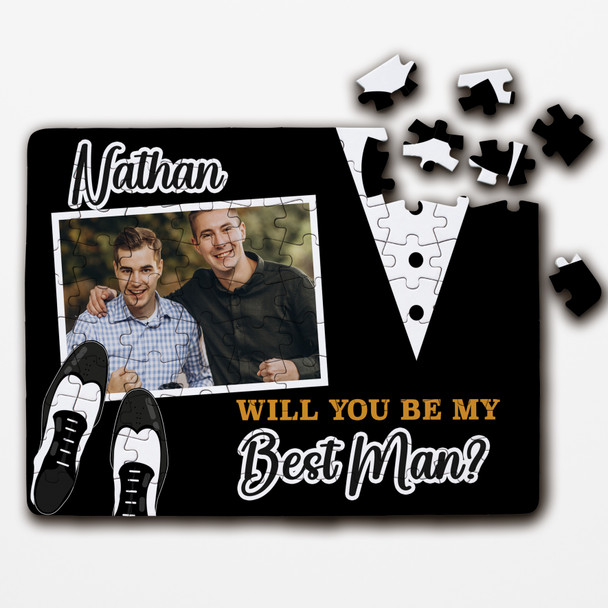 FREE WITH ORDERS OVER £30! - Will You Be My Best Man Wedding Gift Suit Shoes Photo Custom Wood Jigsaw Puzzle