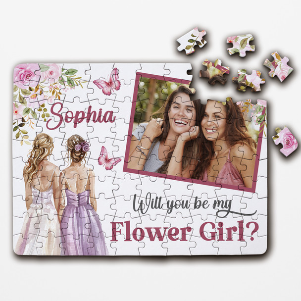 FREE WITH ORDERS OVER £30! - Will You Be My Flower Girl Butterflies Photo Gift Custom Wood Jigsaw Puzzle