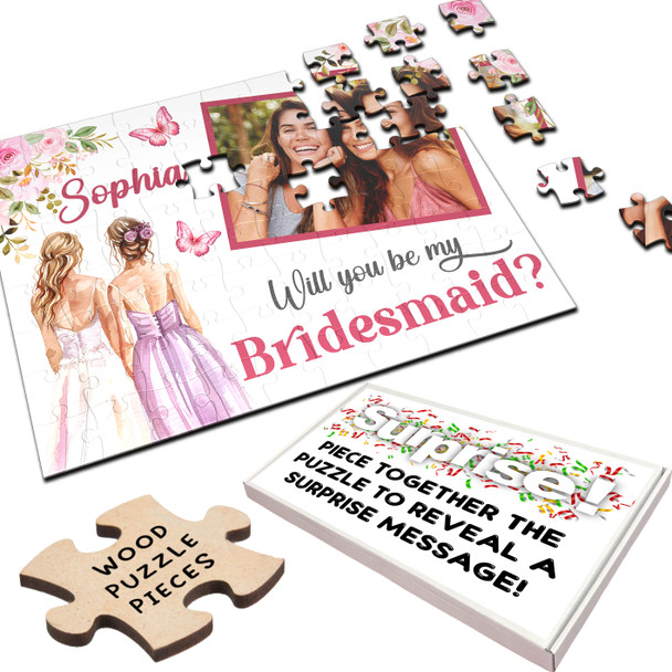 FREE WITH ORDERS OVER £30! - Will You Be My Bridesmaid Butterflies Photo Gift Personalised Wood Jigsaw Puzzle