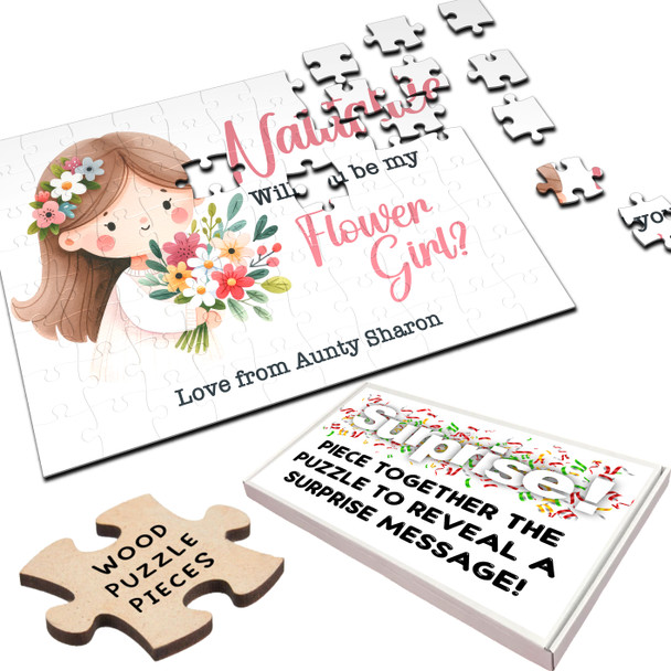 FREE WITH ORDERS OVER £30! - Will You Be My Flower Girl Gift Watercolour Girl Personalised Wood Jigsaw Puzzle