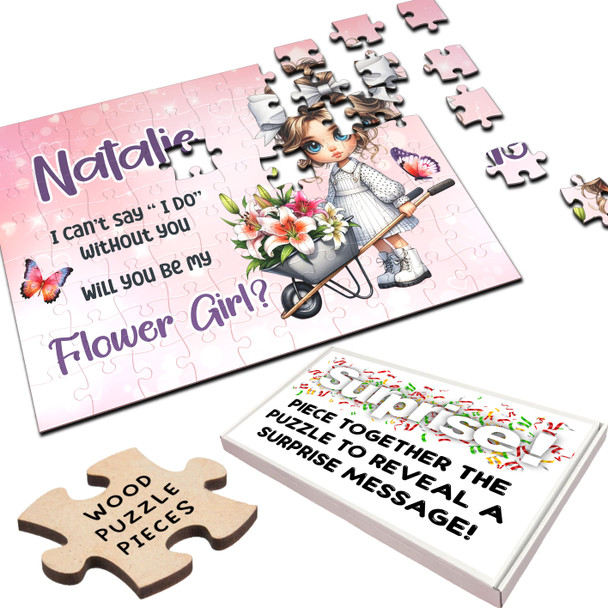 FREE WITH ORDERS OVER £30! - Will You Be My Flower Girl Gift White Dress Personalised Wooden Jigsaw Puzzle