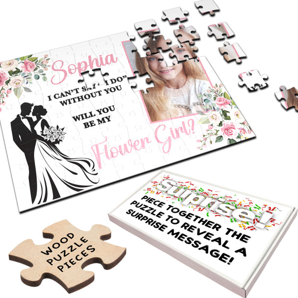FREE WITH ORDERS OVER £30! - Will You Be My Flower Girl Wedding Gift Photo Personalised Wooden Jigsaw Puzzle