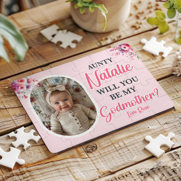 FREE WITH ORDERS OVER £30! - Will You Be My Godmother Gift Flowers Photo Personalised Wooden Jigsaw Puzzle