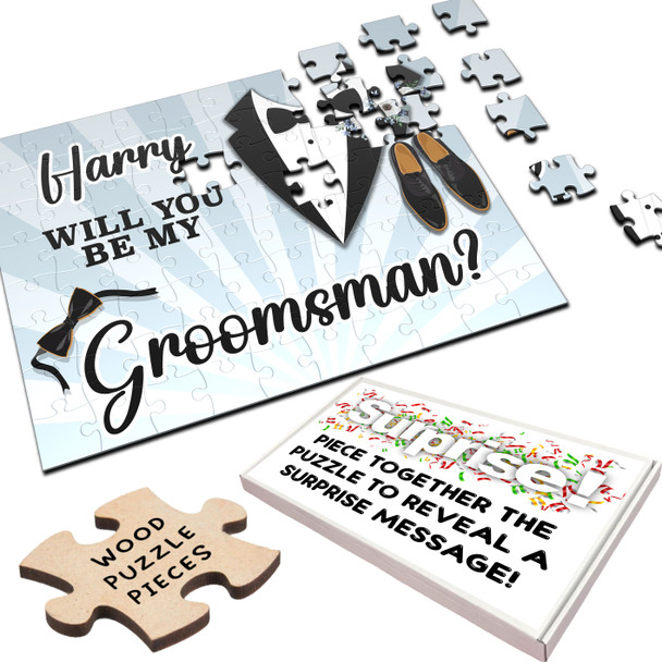 FREE WITH ORDERS OVER £30! - Will You Be My Groomsman Gift Wedding Custom Personalised Wooden Jigsaw Puzzle
