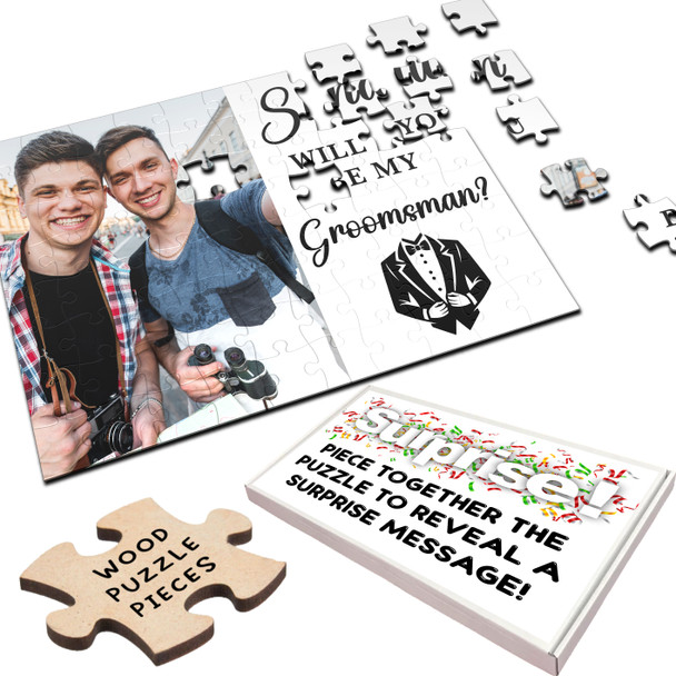 FREE WITH ORDERS OVER £30! - Will You Be My Groomsman Photo Gift Custom Personalised Wooden Jigsaw Puzzle
