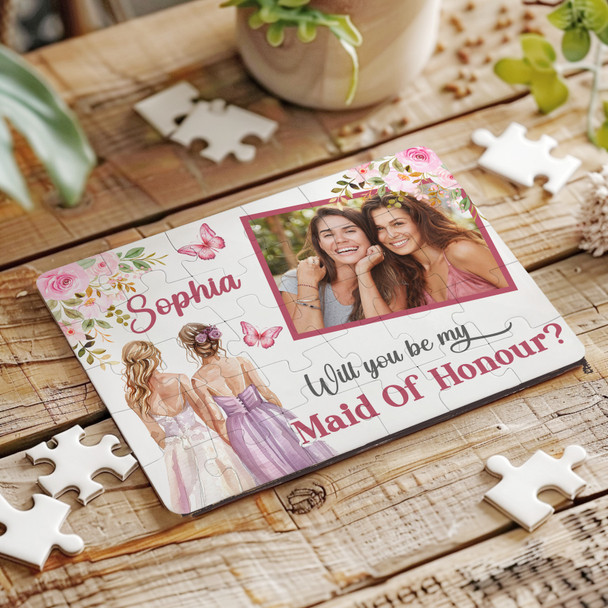FREE WITH ORDERS OVER £30! - Will You Be My Maid Of Honour Butterflies Photo Gift Custom Wood Jigsaw Puzzle