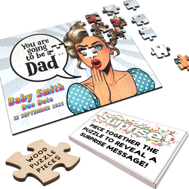 FREE WITH ORDERS OVER £30! - Going To Be A Dad Pregnancy Announcement Gift Comic Blonde Custom Jigsaw Puzzle