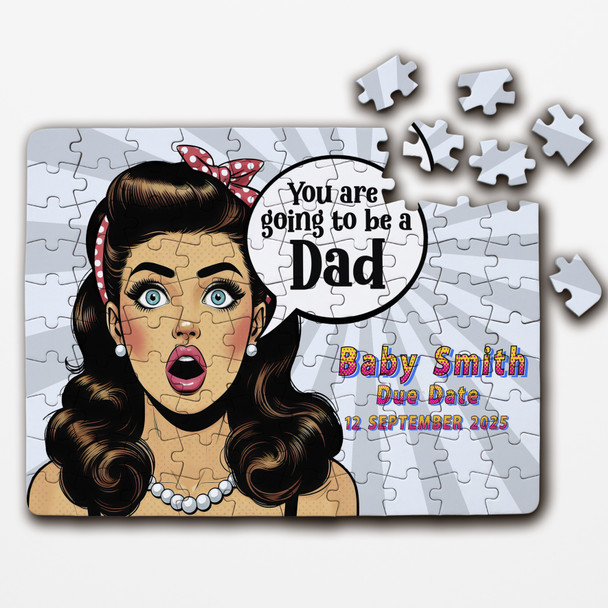 FREE WITH ORDERS OVER £30! - Going To Be A Dad Pregnancy Announcement Gift Brunette Custom Wood Jigsaw Puzzle