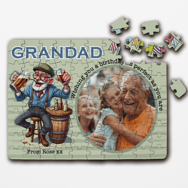 FREE WITH ORDERS OVER £30! - Birthday Gift For Grandad Beer Circle Photo Personalised Wooden Jigsaw Puzzle