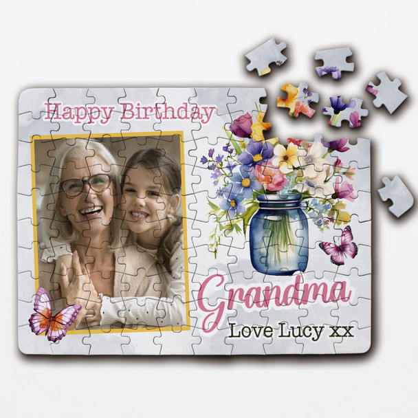 FREE WITH ORDERS OVER £30! - Birthday Gift Grandma Photo Floral Butterflies Personalised Wooden Jigsaw Puzzle
