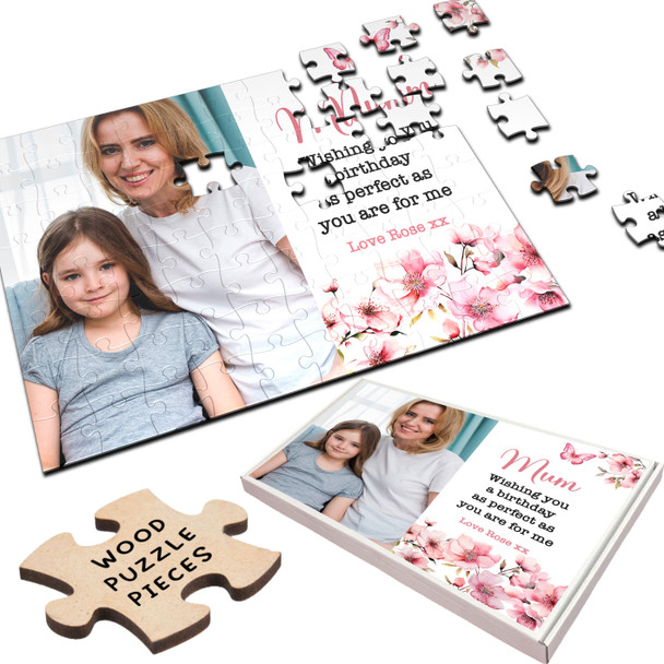 FREE WITH ORDERS OVER £30! - Birthday Gift For Mum Pink Floral Photo Custom Personalised Wooden Jigsaw Puzzle
