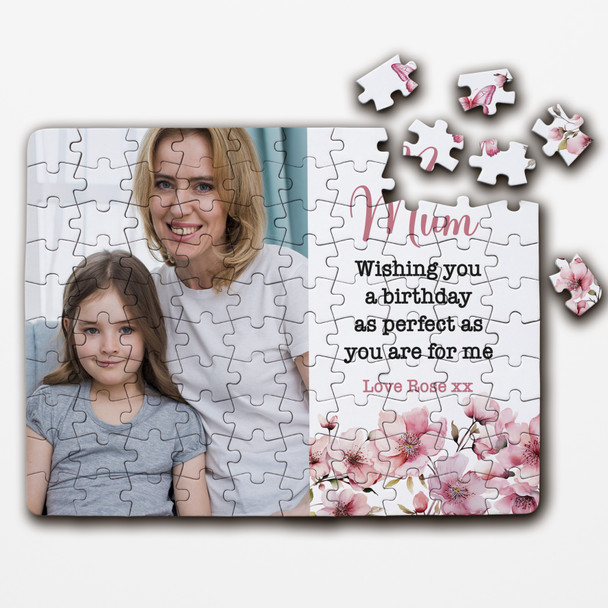 FREE WITH ORDERS OVER £30! - Birthday Gift For Mum Pink Floral Photo Custom Personalised Wooden Jigsaw Puzzle