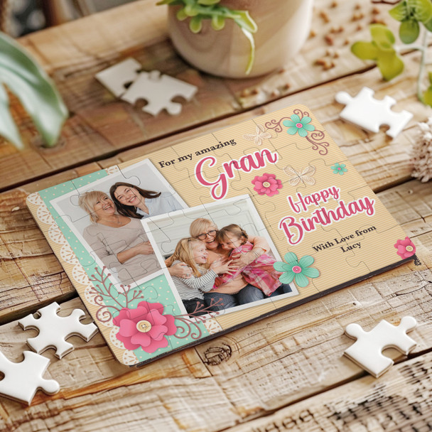 FREE WITH ORDERS OVER £30! - Birthday Gift Gran Photo Yellow Background Personalised Wood Jigsaw Puzzle