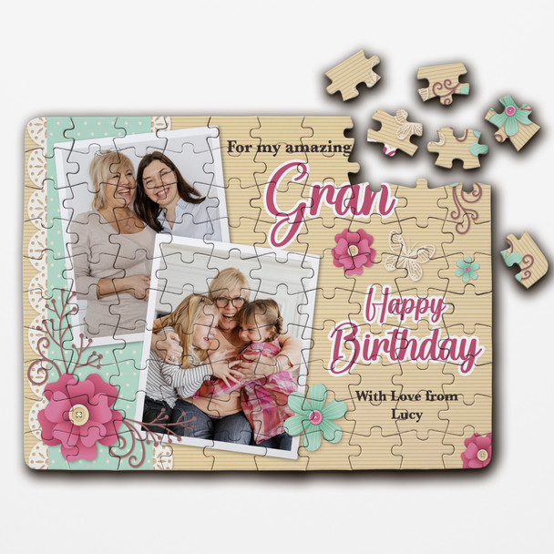 FREE WITH ORDERS OVER £30! - Birthday Gift Gran Photo Yellow Background Personalised Wood Jigsaw Puzzle