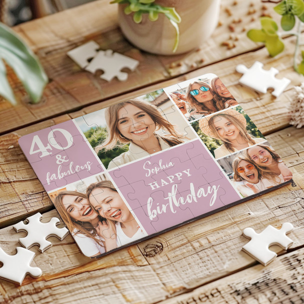 FREE WITH ORDERS OVER £30! - Pink Photo Collage 40th Birthday Gift For Her Personalised Wooden Jigsaw Puzzle FREE WITH ORDERS OVER £30! - Pink Photo Collage 40th Birthday Gift For Her Personalised Wooden Jigsaw Puzzle