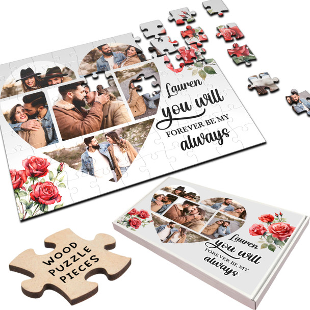 FREE WITH ORDERS OVER £30! - Red Rose Heart Photo Collage Romantic Gift Personalised Wooden Jigsaw Puzzle