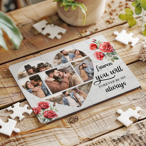 FREE WITH ORDERS OVER £30! - Red Rose Heart Photo Collage Romantic Gift Personalised Wooden Jigsaw Puzzle