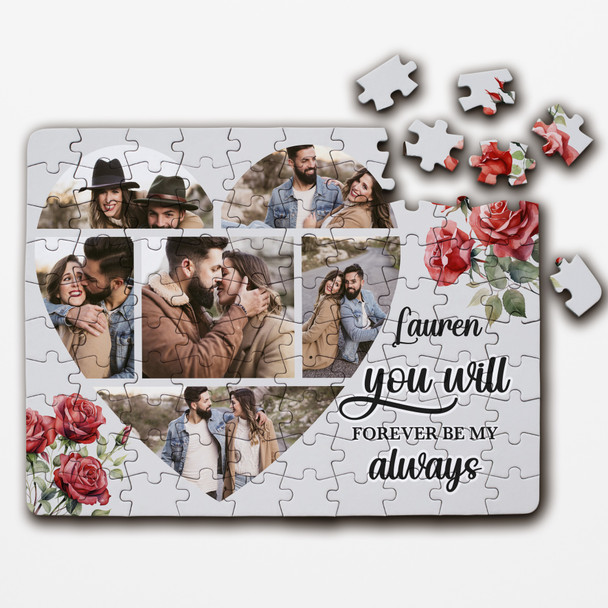 FREE WITH ORDERS OVER £30! - Red Rose Heart Photo Collage Romantic Gift Personalised Wooden Jigsaw Puzzle
