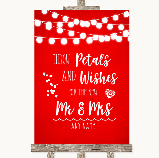 Red Watercolour Lights Petals Wishes Confetti Personalised Wedding Sign