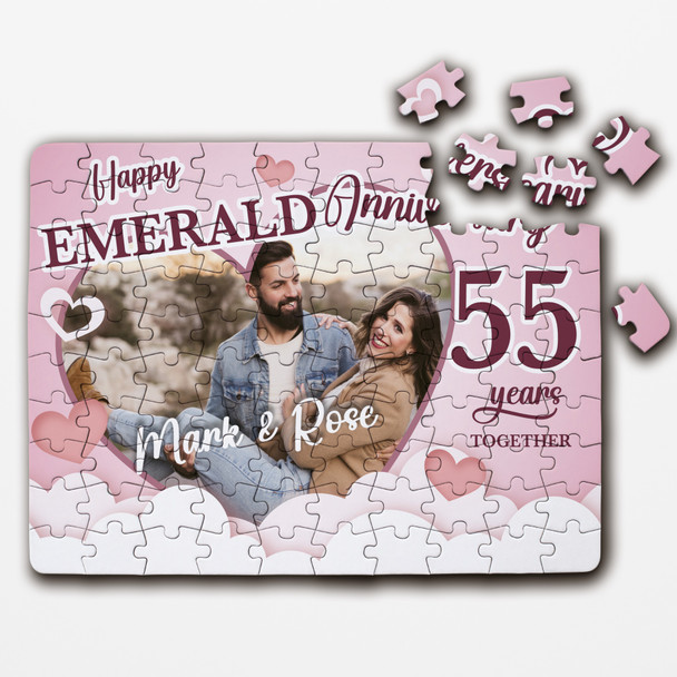 FREE WITH ORDERS OVER £30! - Emerald Wedding 55th Anniversary Gift Photo Heart Custom Wood Jigsaw Puzzle