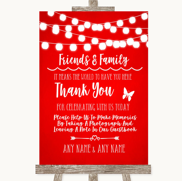 Red Watercolour Lights Photo Guestbook Friends & Family Wedding Sign