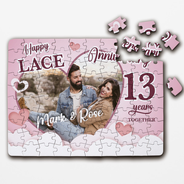 FREE WITH ORDERS OVER £30! - Lace Wedding 13th Anniversary Gift Photo Heart Personalised Wood Jigsaw Puzzle