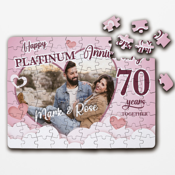 FREE WITH ORDERS OVER £30! - Platinum Wedding 70th Anniversary Gift Photo Heart Custom Wood Jigsaw Puzzle