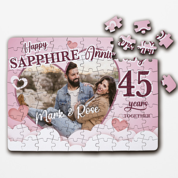 FREE WITH ORDERS OVER £30! - Sapphire Wedding 45th Anniversary Gift Photo Heart Custom Wood Jigsaw Puzzle