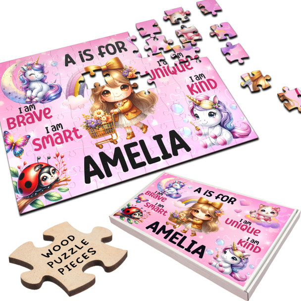 FREE WITH ORDERS OVER £30! - Any Initial Blonde Hair Gift For Girls Kids Personalised Wooden Jigsaw Puzzle