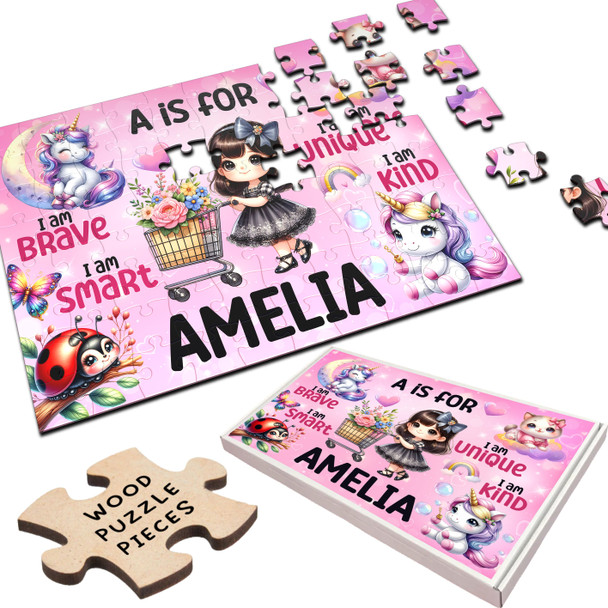 FREE WITH ORDERS OVER £30! - Any Initial Cute Dark Brown Hair Gift Girls Personalised Wooden Jigsaw Puzzle