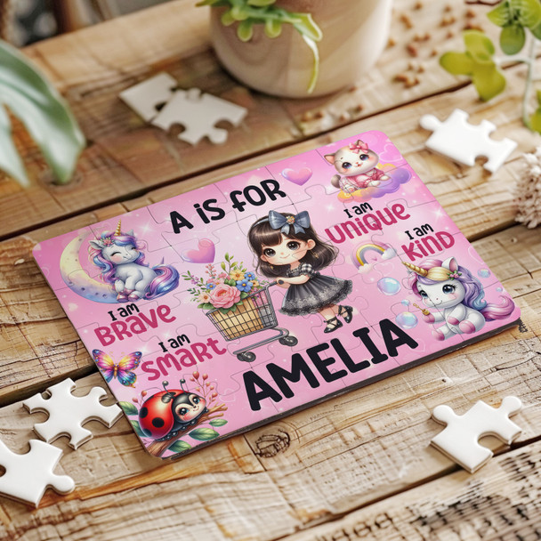 FREE WITH ORDERS OVER £30! - Any Initial Cute Dark Brown Hair Gift Girls Personalised Wooden Jigsaw Puzzle