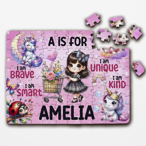 FREE WITH ORDERS OVER £30! - Any Initial Cute Dark Brown Hair Gift Girls Personalised Wooden Jigsaw Puzzle