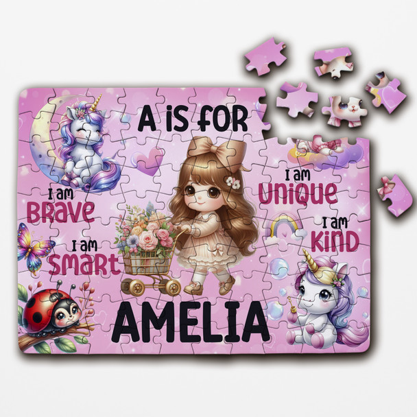 FREE WITH ORDERS OVER £30! - Any Initial Cute Light Brown Hair Gift Girls Personalised Wooden Jigsaw Puzzle
