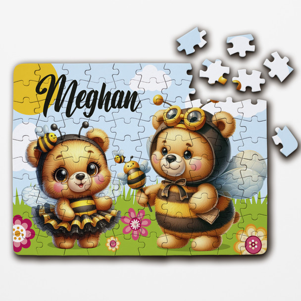 FREE WITH ORDERS OVER £30! - Bears Dressed As Bees Cute Gift For Kids Personalised Wooden Jigsaw Puzzle