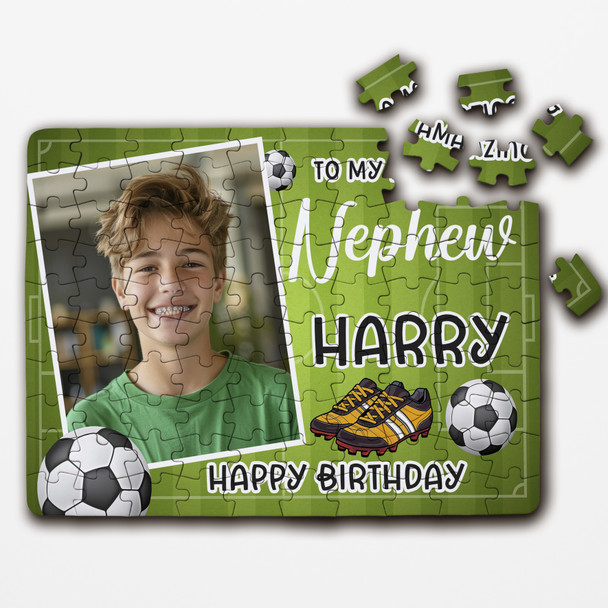 FREE WITH ORDERS OVER £30! - Birthday Gift For Nephew Photo Football Custom Personalised Wooden Jigsaw Puzzle