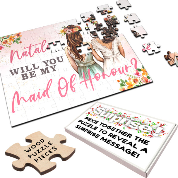 FREE WITH ORDERS OVER £30! - Floral Will You Be My Maid Of Honour Gift Personalised Wooden Jigsaw Puzzle
