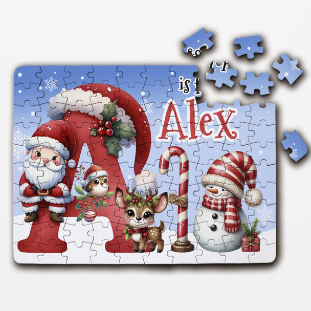 FREE WITH ORDERS OVER £30! - Christmas Gift Kids Santa Alphabet Letter A Personalised Wood Jigsaw Puzzle