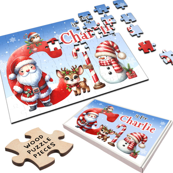 FREE WITH ORDERS OVER £30! - Christmas Gift Kids Santa Alphabet Letter C Personalised Wood Jigsaw Puzzle