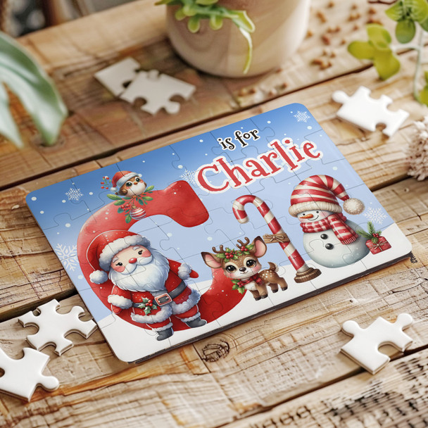FREE WITH ORDERS OVER £30! - Christmas Gift Kids Santa Alphabet Letter C Personalised Wood Jigsaw Puzzle