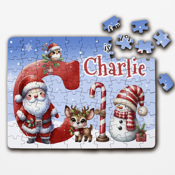 FREE WITH ORDERS OVER £30! - Christmas Gift Kids Santa Alphabet Letter C Personalised Wood Jigsaw Puzzle