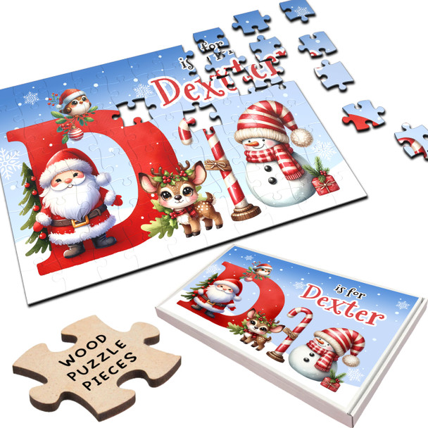 FREE WITH ORDERS OVER £30! - Christmas Gift Kids Santa Alphabet Letter D Personalised Wood Jigsaw Puzzle