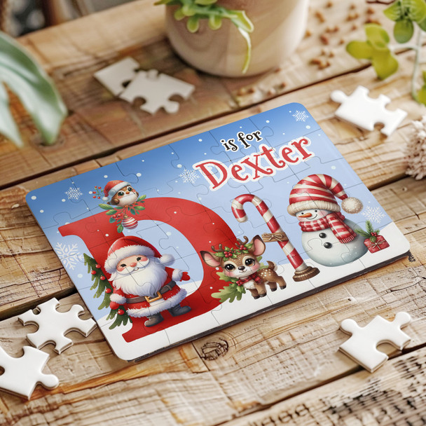 FREE WITH ORDERS OVER £30! - Christmas Gift Kids Santa Alphabet Letter D Personalised Wood Jigsaw Puzzle