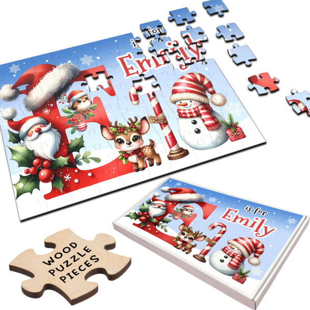 FREE WITH ORDERS OVER £30! - Christmas Gift Kids Santa Alphabet Letter E Personalised Wood Jigsaw Puzzle