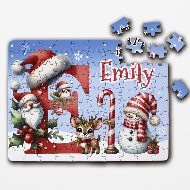 FREE WITH ORDERS OVER £30! - Christmas Gift Kids Santa Alphabet Letter E Personalised Wood Jigsaw Puzzle