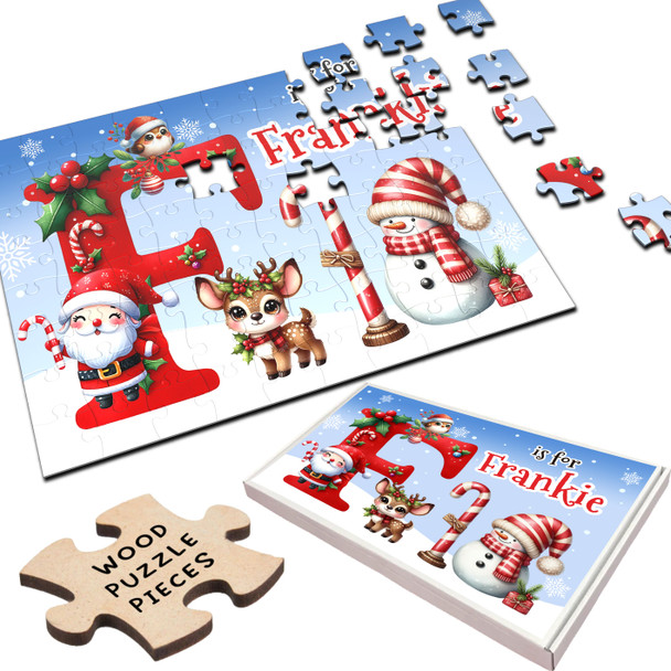 FREE WITH ORDERS OVER £30! - Christmas Gift Kids Santa Alphabet Letter F Personalised Wood Jigsaw Puzzle