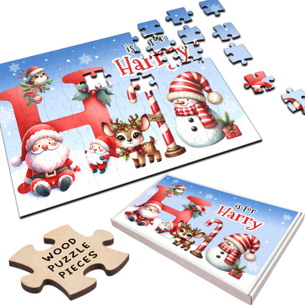 FREE WITH ORDERS OVER £30! - Christmas Gift Kids Santa Alphabet Letter H Personalised Wood Jigsaw Puzzle