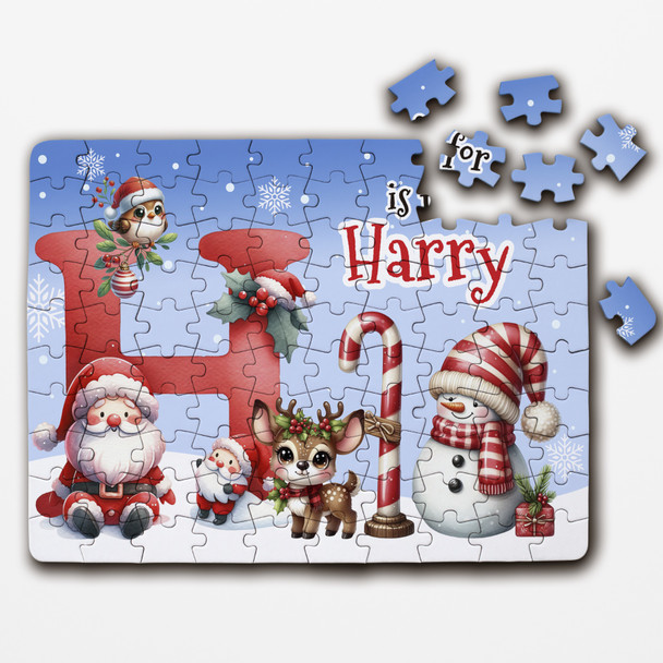 FREE WITH ORDERS OVER £30! - Christmas Gift Kids Santa Alphabet Letter H Personalised Wood Jigsaw Puzzle